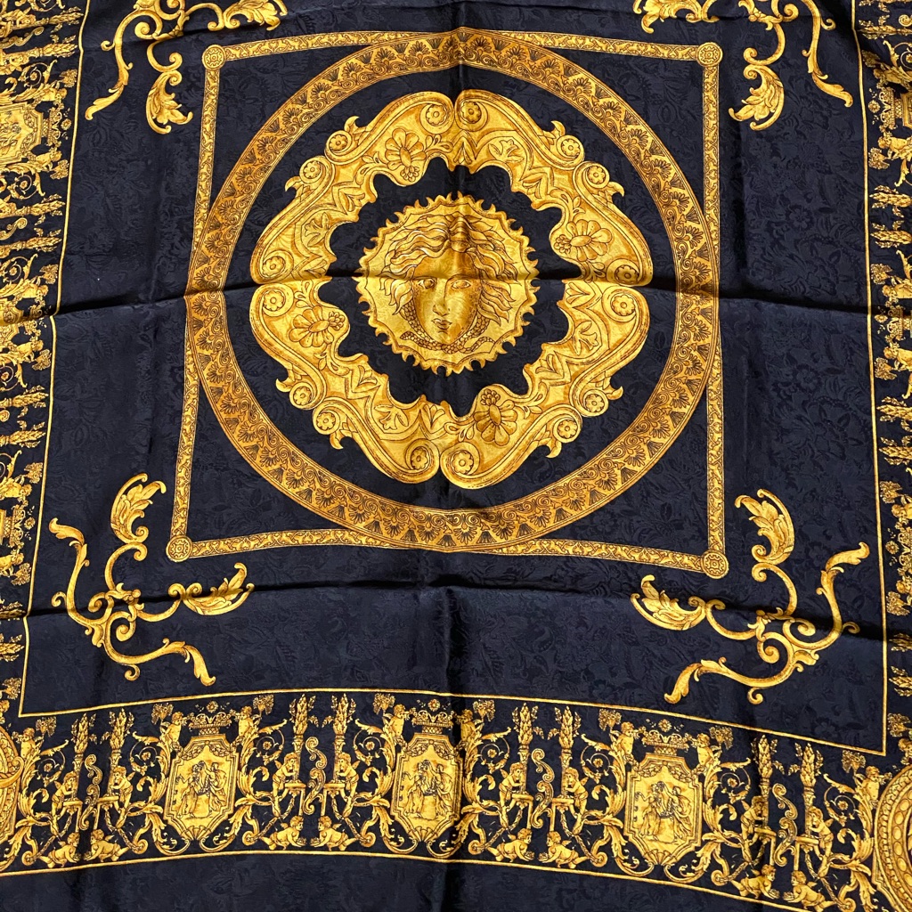 Navy And Yellow Silk Scarf